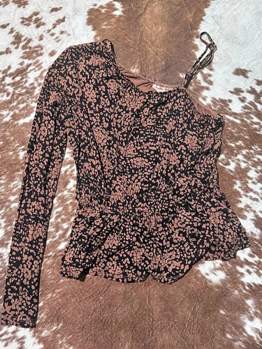 Willow & Root Animal Print Blouse in Brown & Black Size XS Like New
